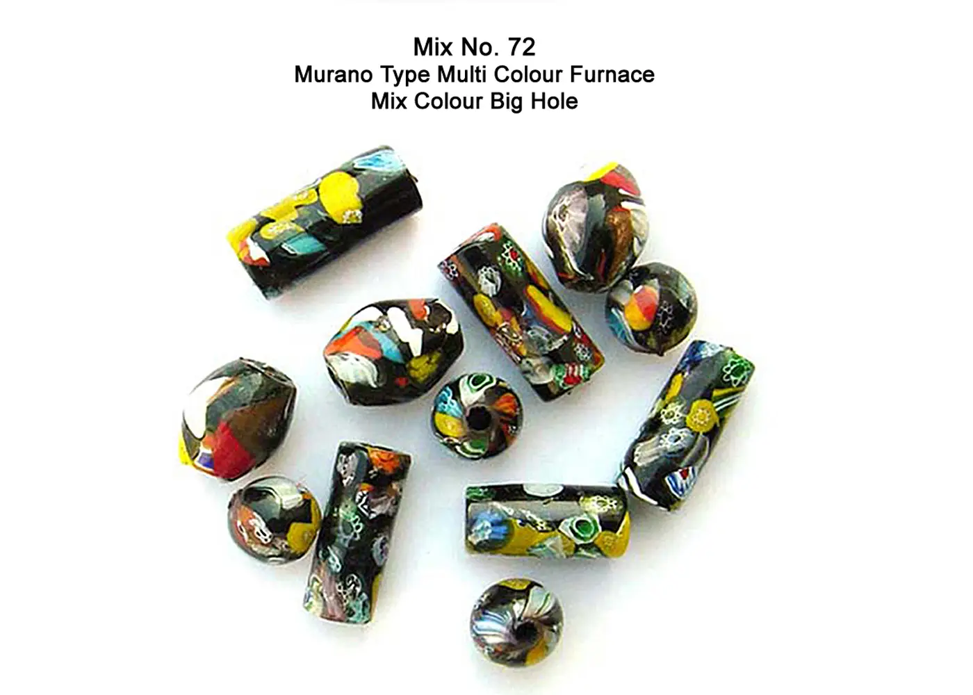 Murano type multi color furnace mix color big hole beads